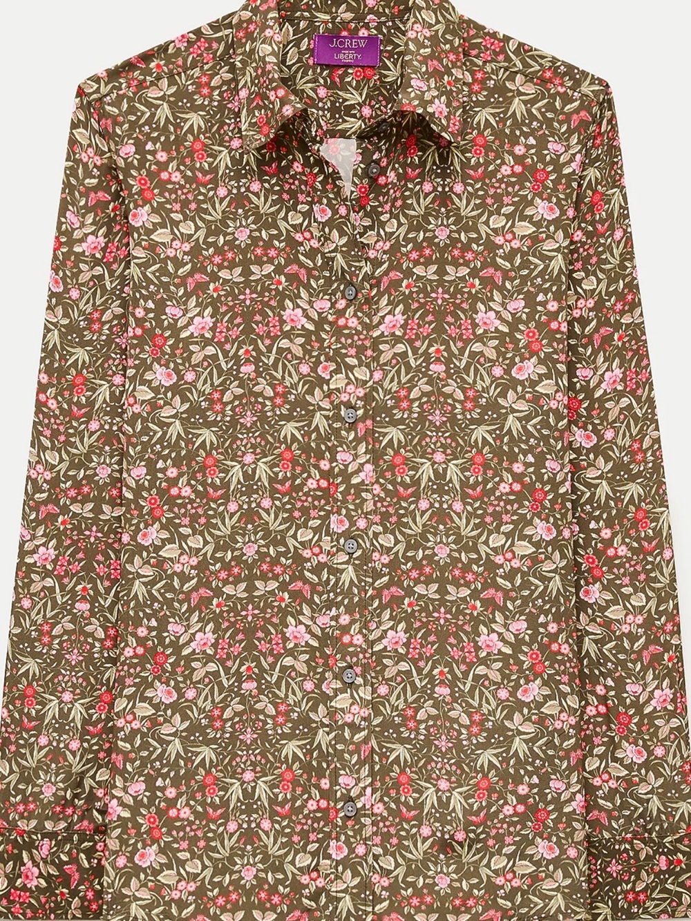 J. Crew Olive Floral Button-Down Shirt with Pink Accents NWT